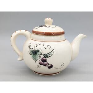 Nasco Vintage Hand Painted 50s Crackled Glaze Grapes Teapot With Lid